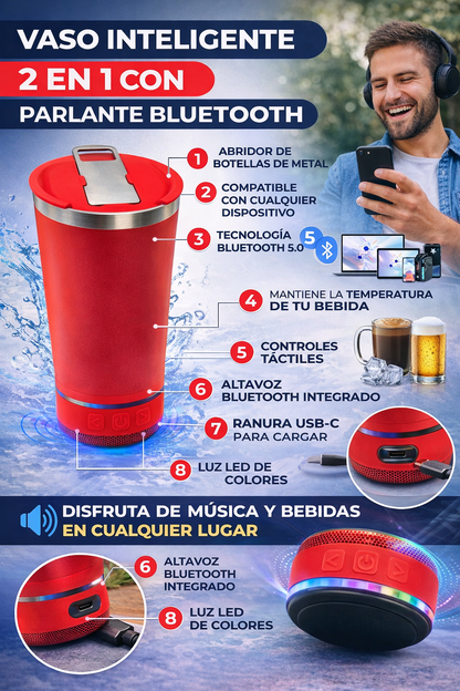 vaso Inteligente 2 en 1 con Parlante Bluetooth – Disfruta Música y Bebidas en Todo Momento